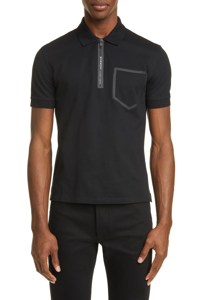 Address Slim Fit Black Short Sleeve Zip Polo, Main, color, BLACK