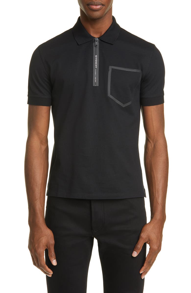 Givenchy Address Slim Fit Black Short Sleeve Zip Polo, Main, color, 