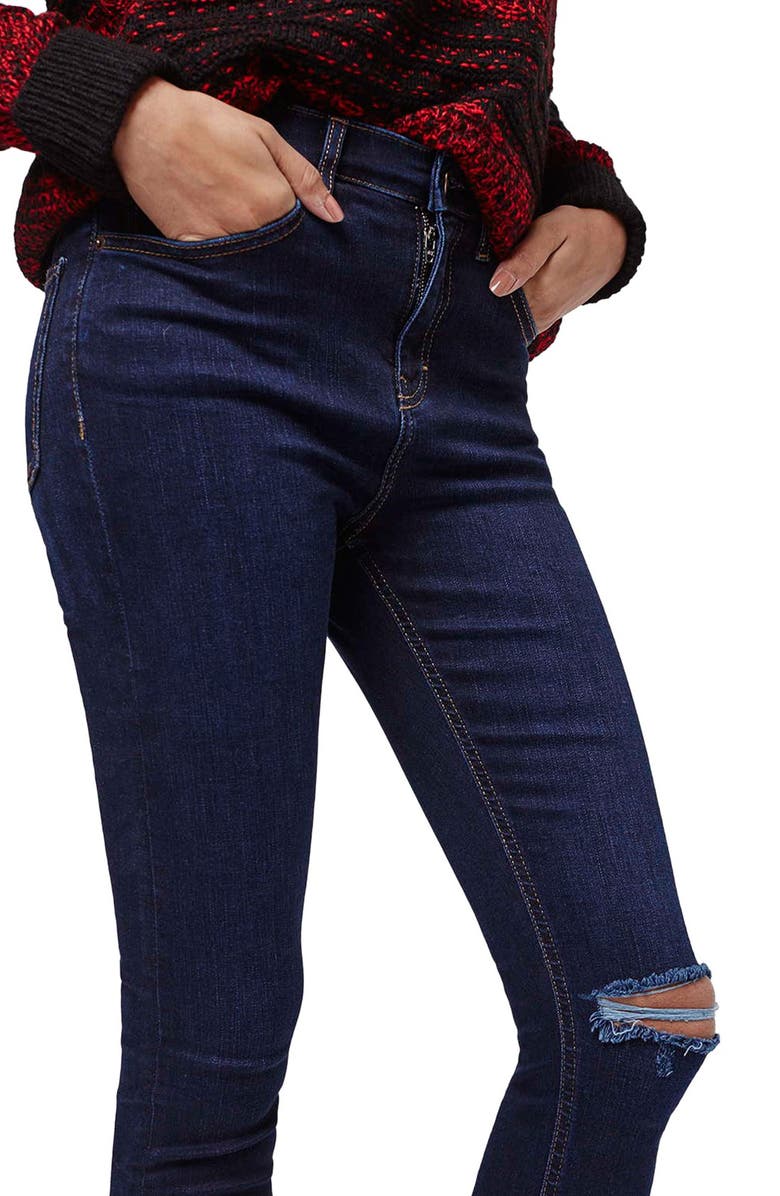 Topshop Moto 'Jamie' Ripped Skinny Jeans, Alternate, color, 