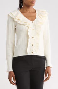 ELIE ELIE TAHARI Pointelle Ruffle Cardigan