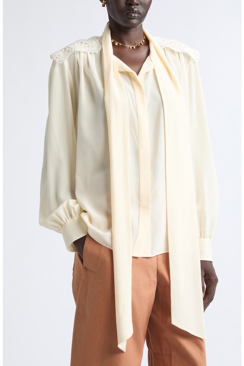 Pussybow Silk Crêpe de Chine Shirt, Alternate, color, PRISTINE WHITE