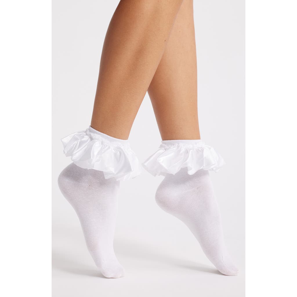 High Heel Jungle Amelia Satin Frill Ankle Socks In White