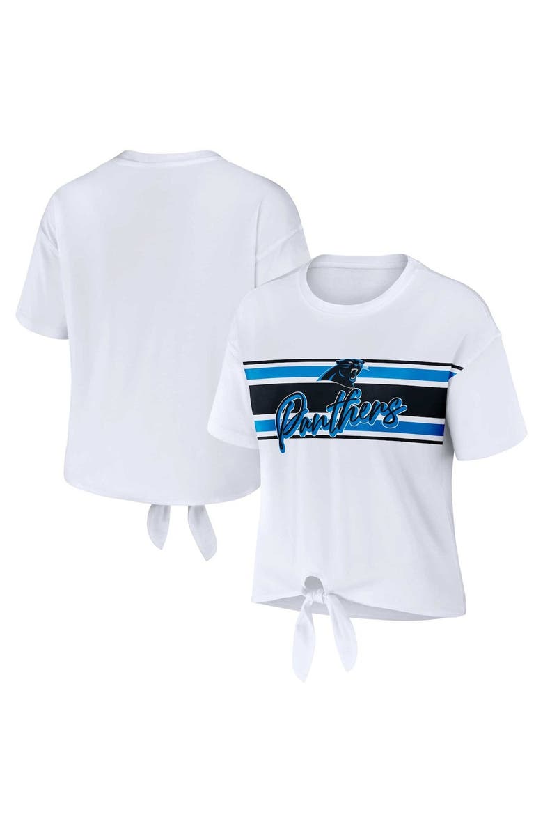 WEAR by Erin Andrews Women's WEAR by Erin Andrews White Carolina Panthers Front Tie Retro T-Shirt, Main, color, 