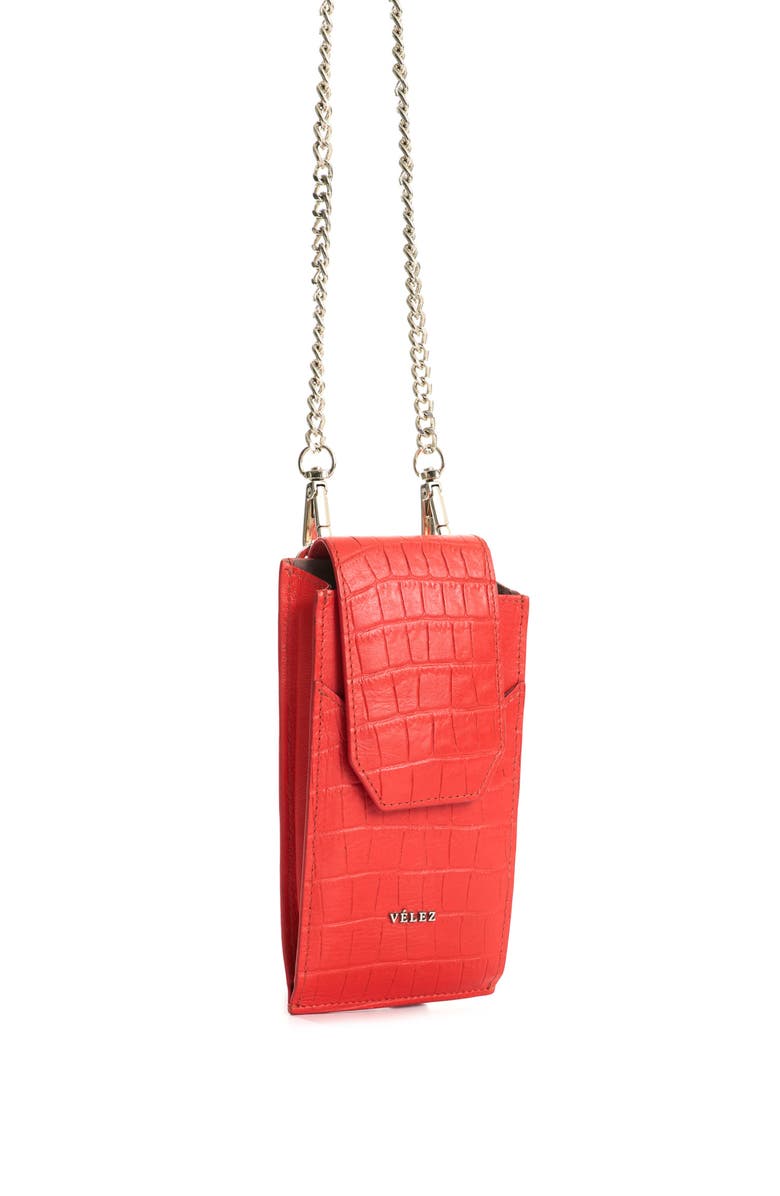 Velez Embossed Leather Phone Holder, Alternate, color, Red