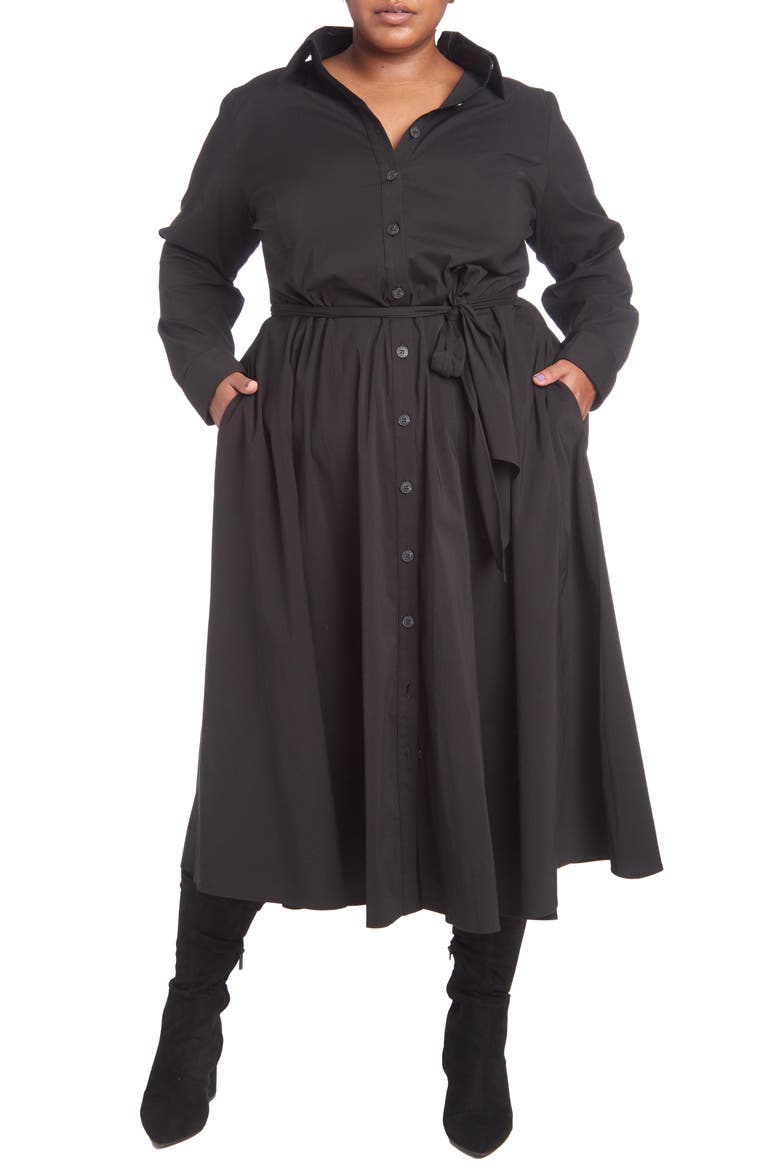 Poplin Shirtdress, Main, color, BLACK