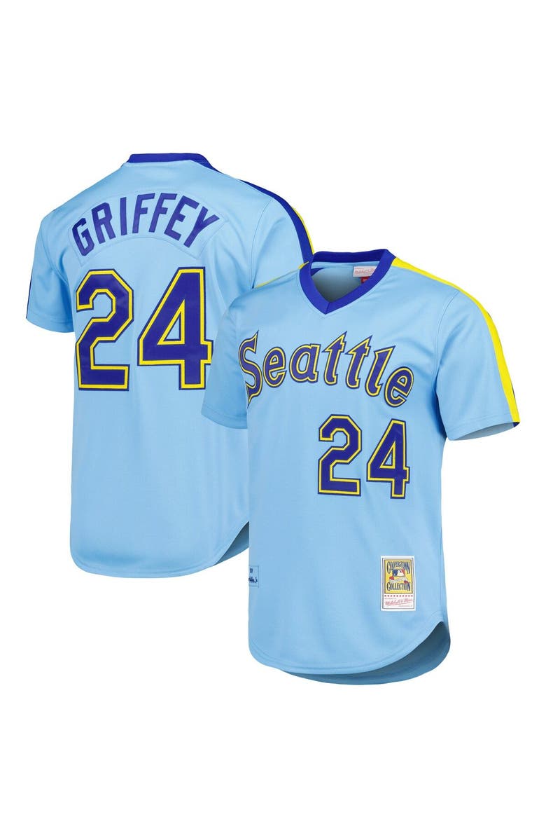 Mitchell & Ness Men's Mitchell & Ness Ken Griffey Jr. Light Blue Seattle Mariners Cooperstown Collection Authentic Jersey, Alternate, color,