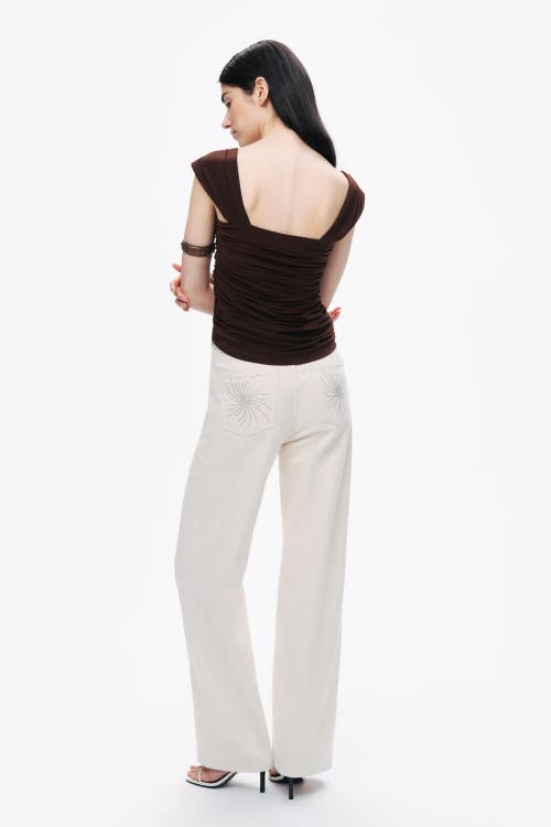 Nocturne Thick Strap Draped Detail Blouse In Dark Brown