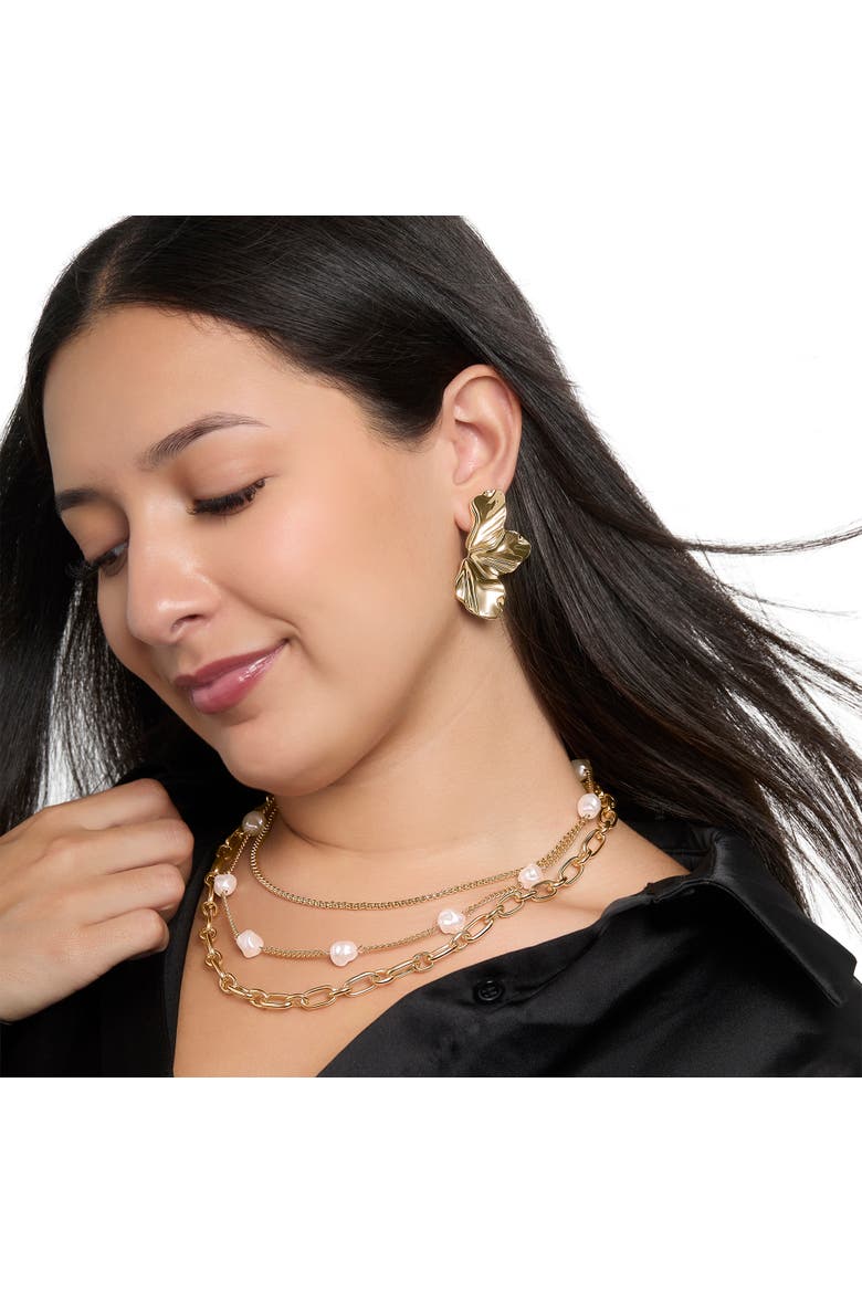 Half Petal Earrings, Alternate, color, Gold