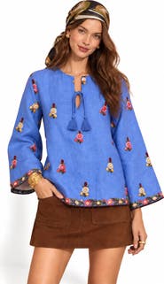 Calypso St. Barth Linen Hand Embroidered Top