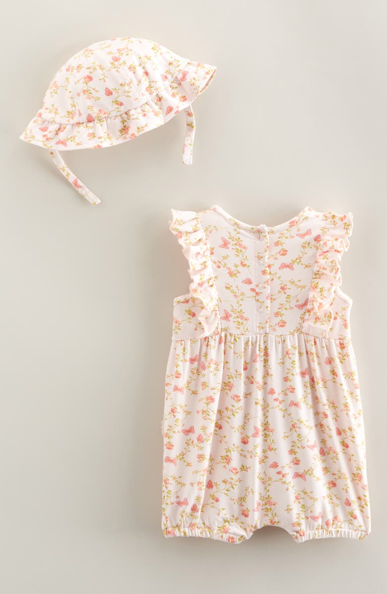 Nordstrom Ruffle Romper & Hat Set, Alternate, color, Pink Pretty Butterfly Rose