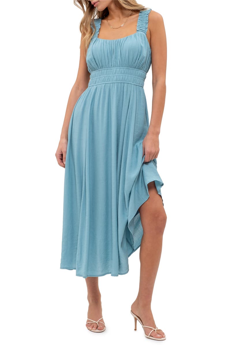 AUGUST SKY Shirred Empire Waist Midi Dress, Alternate, color, 