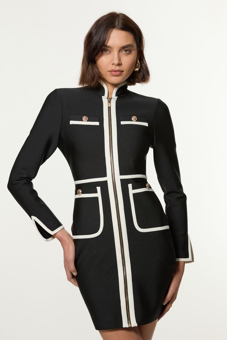Bandage Knit Military Detail Dress, Main, color, Mono