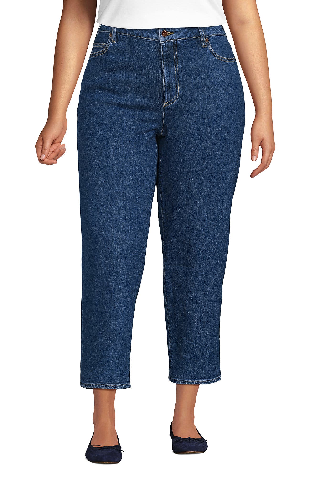 Plus Size Soft Denim Mid Rise Relaxed Straight Crop Jeans - image 5
