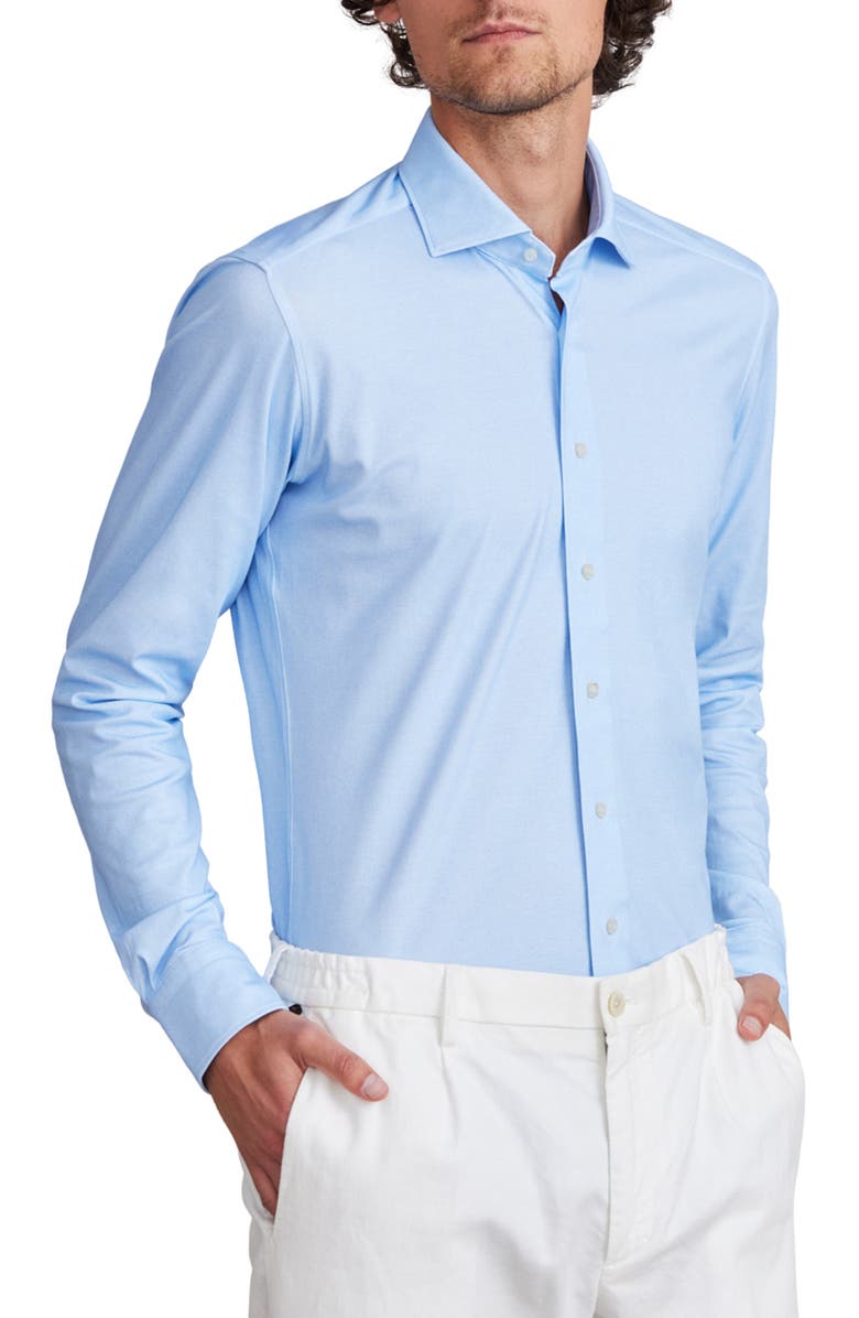 Emanuel Berg 4Flex Stretch Modern Fit Light Blue Check Knit Dress Shirt, Main, color, Light Blue Pastel