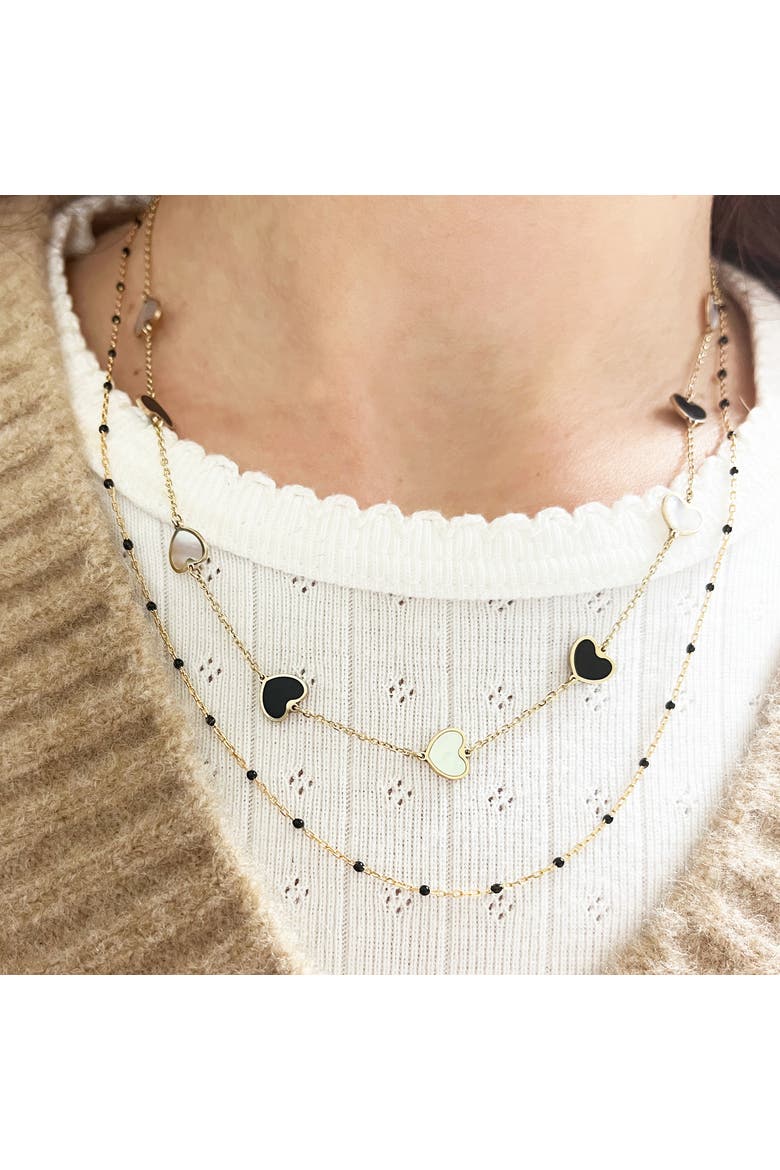 Mother of Pearl and Onyx Mixed Heart Station Necklace, Alternate, color, Mother of Pearl and Onyx