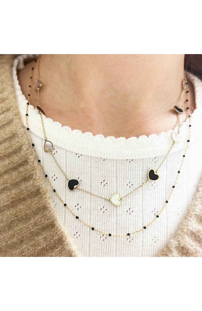 The Lovery Fine Jewelry Mother of Pearl and Onyx Mixed Heart Station Necklace, Alternate, color, Mother Of Pearl And Onyx