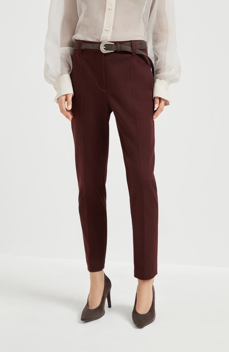 Brunello Cucinelli Cigarette trousers with monili, Alternate, color, Burgundy