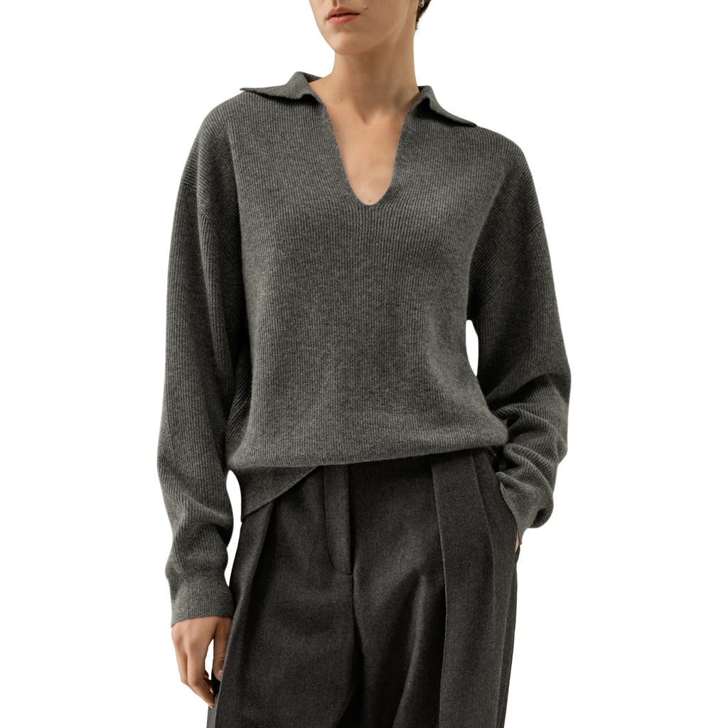 Lilysilk Ribbed Cashmere Polo Sweater In Gray