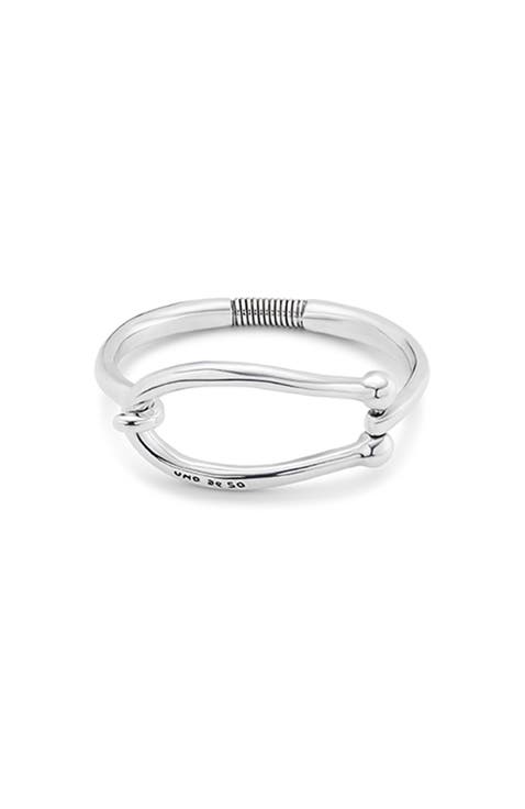 Sterling Silver Plated Rigid Bracelet with Large Link and Inner Spring