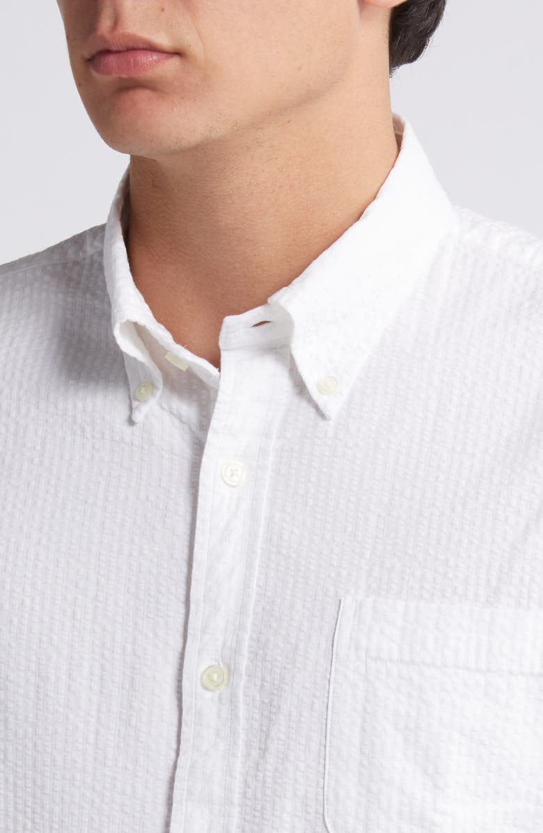 Brooks Brothers Regular Fit Solid Cotton Seersucker Short Sleeve Button-Down Shirt, Alternate, color,