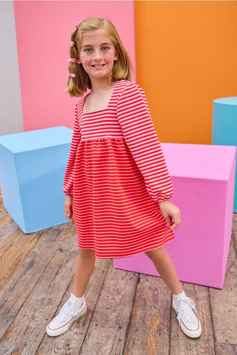 Kids' Pique Stripe Cora Dress, Alternate, color, Red & Pink Pique Stripe
