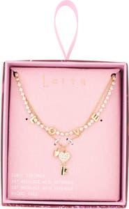 Leith Set of 2 'Love' & Key Cubic Zirconia Pendant Necklace