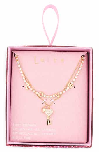 Leith Set of 2 'Love' & Key Cubic Zirconia Pendant Necklace