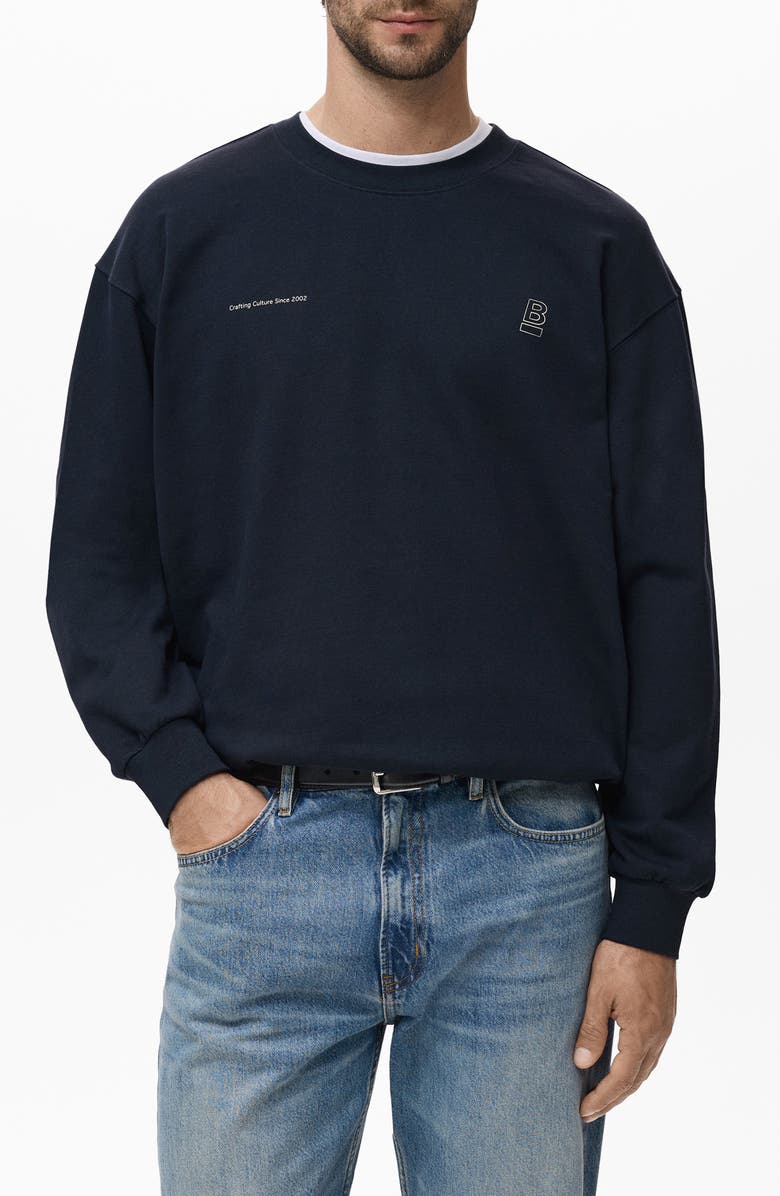 MANGO Cotton Graphic Print Sweatshirt, Main, color, Navy