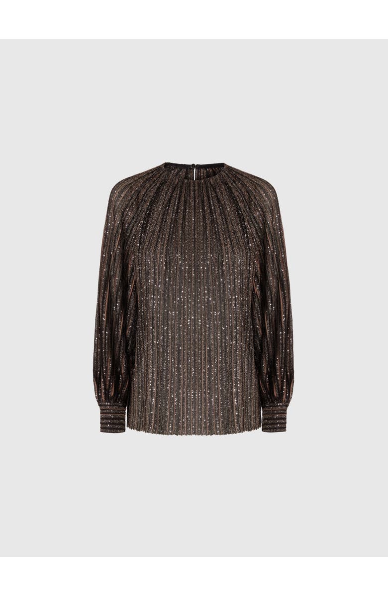 Missoni Flared Crew Neck Sweater With Lamé Stripes, Main, color, Black & Brown