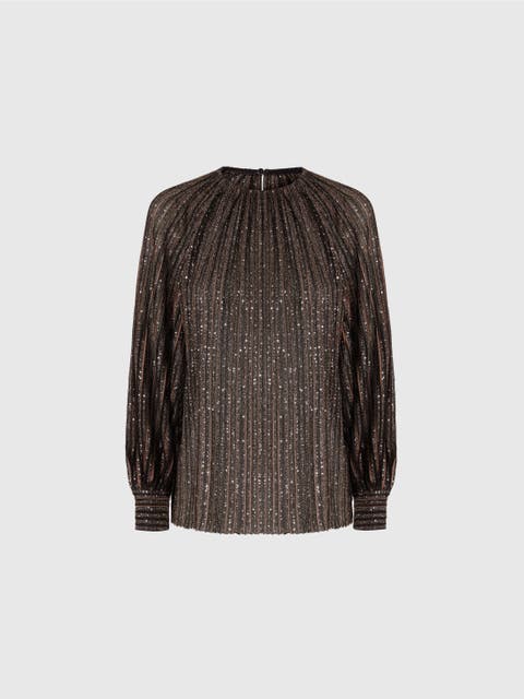 Flared Crew Neck Sweater With Lamé Stripes