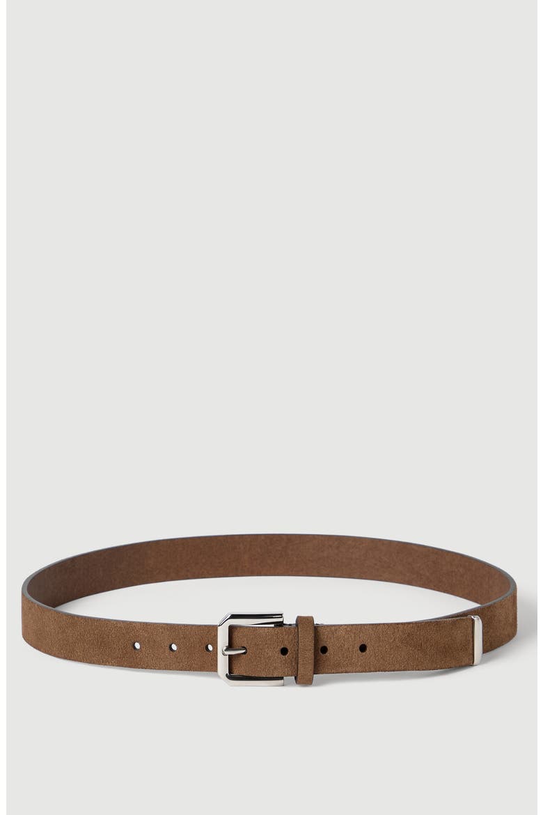 Reversed leather belt with square buckle and tip, Main, color, Chestnut