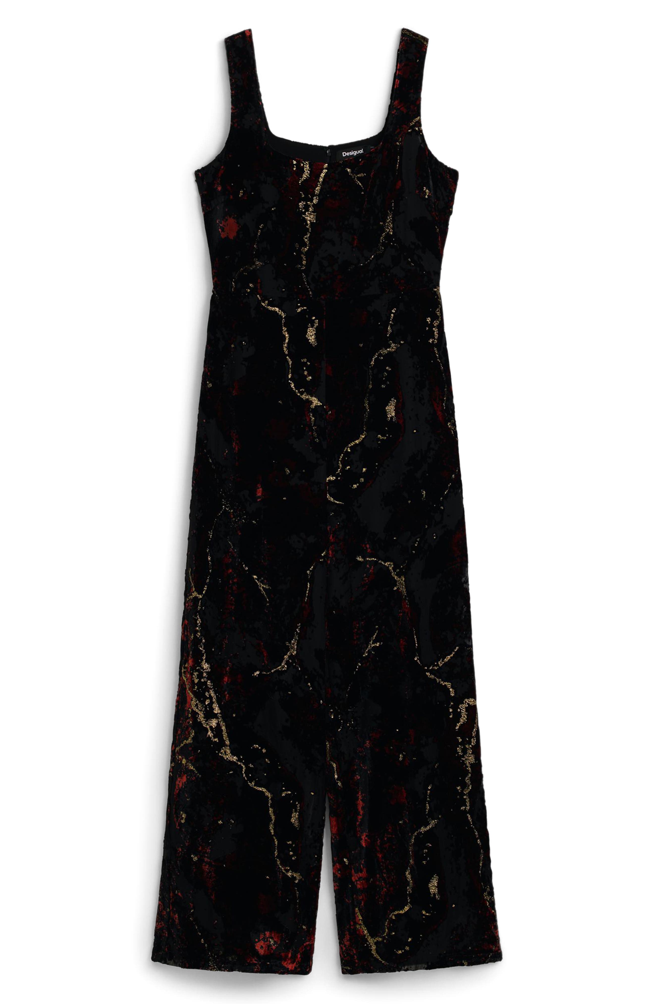 Desigual Marbleized Metallic Overalls In Black