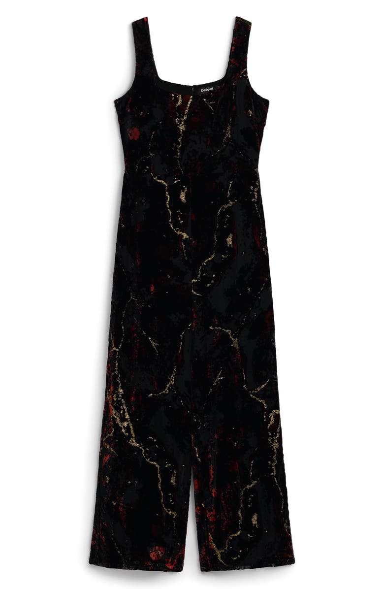 Desigual Marbleized Metallic Overalls, Main, color, Black