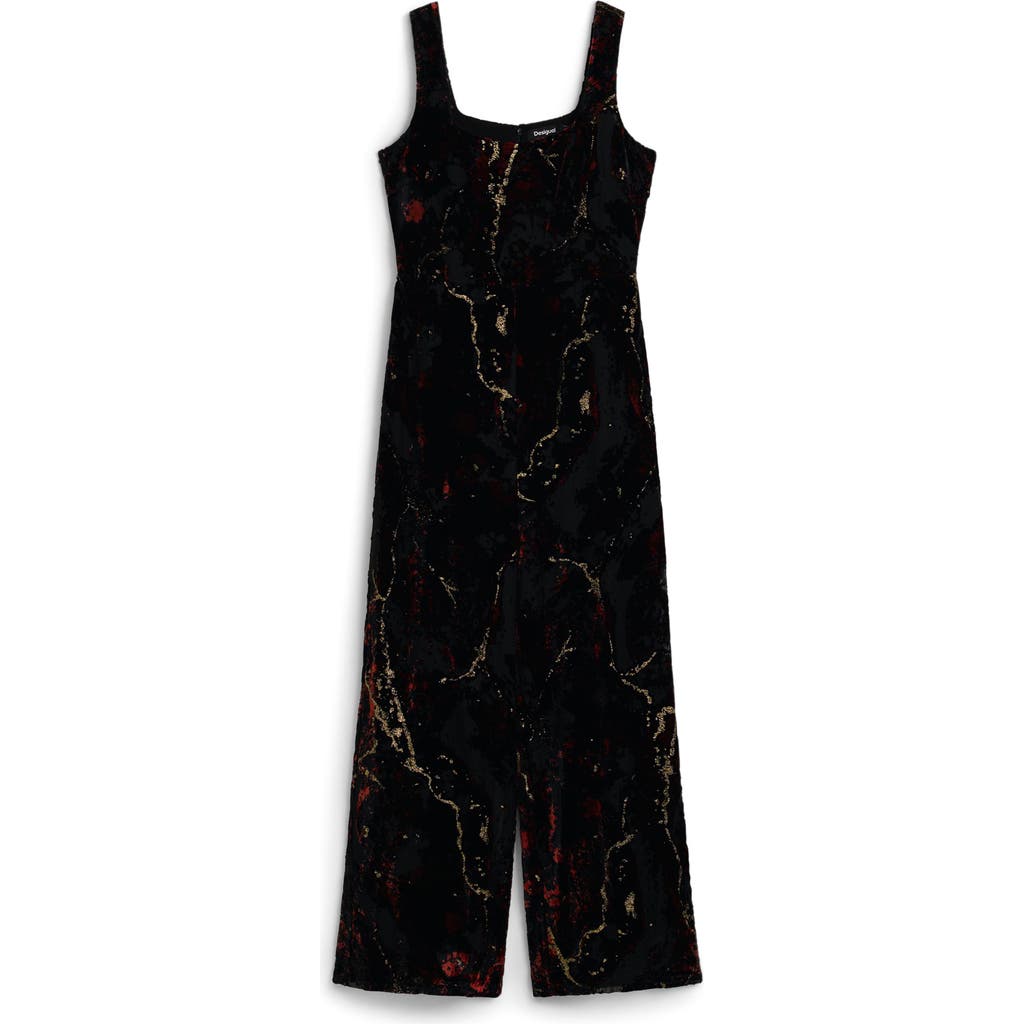 Desigual Marbleized Metallic Overalls In Black