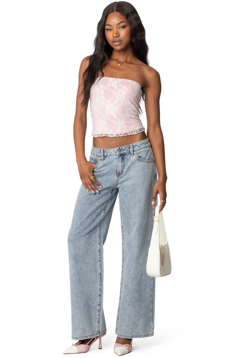 EDIKTED Allison Lace Crop Tube Top, Alternate, color, White-And-Pink