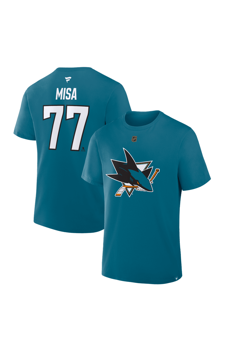 FANATICS Men's Fanatics Michael Misa Teal San Jose Sharks Authentic Stack Name & Number T-Shirt, Main, color, Teal