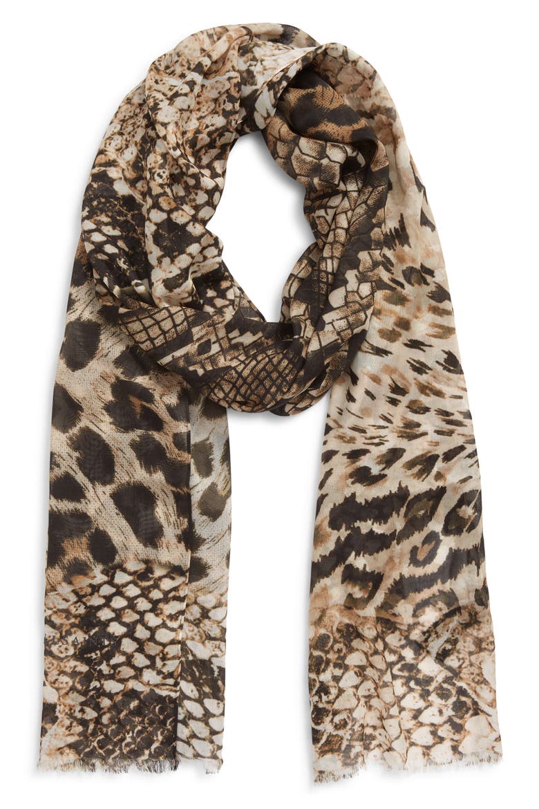 Noche Mixed Print Fringe Scarf, Main, color, NATURAL