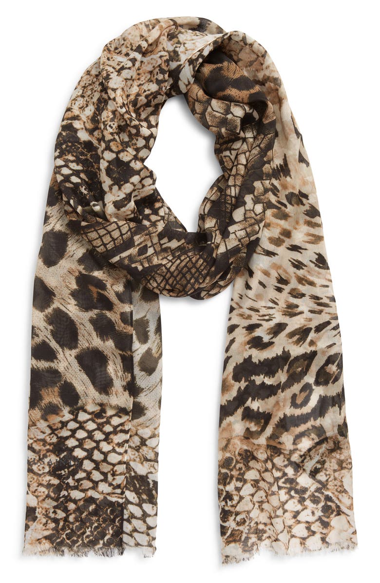 AllSaints Noche Mixed Print Fringe Scarf, Main, color,