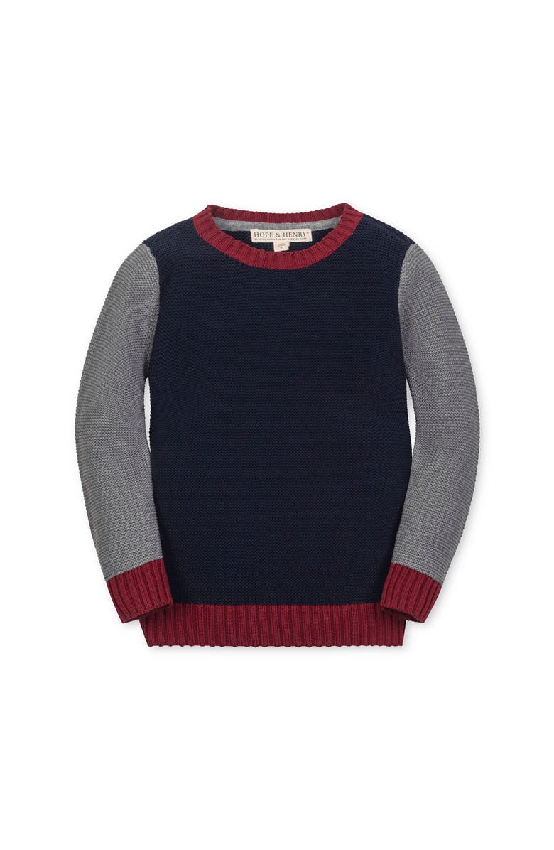 Hope & Henry Kids' Organic Long Sleeve Crewneck Pullover Sweater, Alternate, color, Navy And Dark Gray Heather