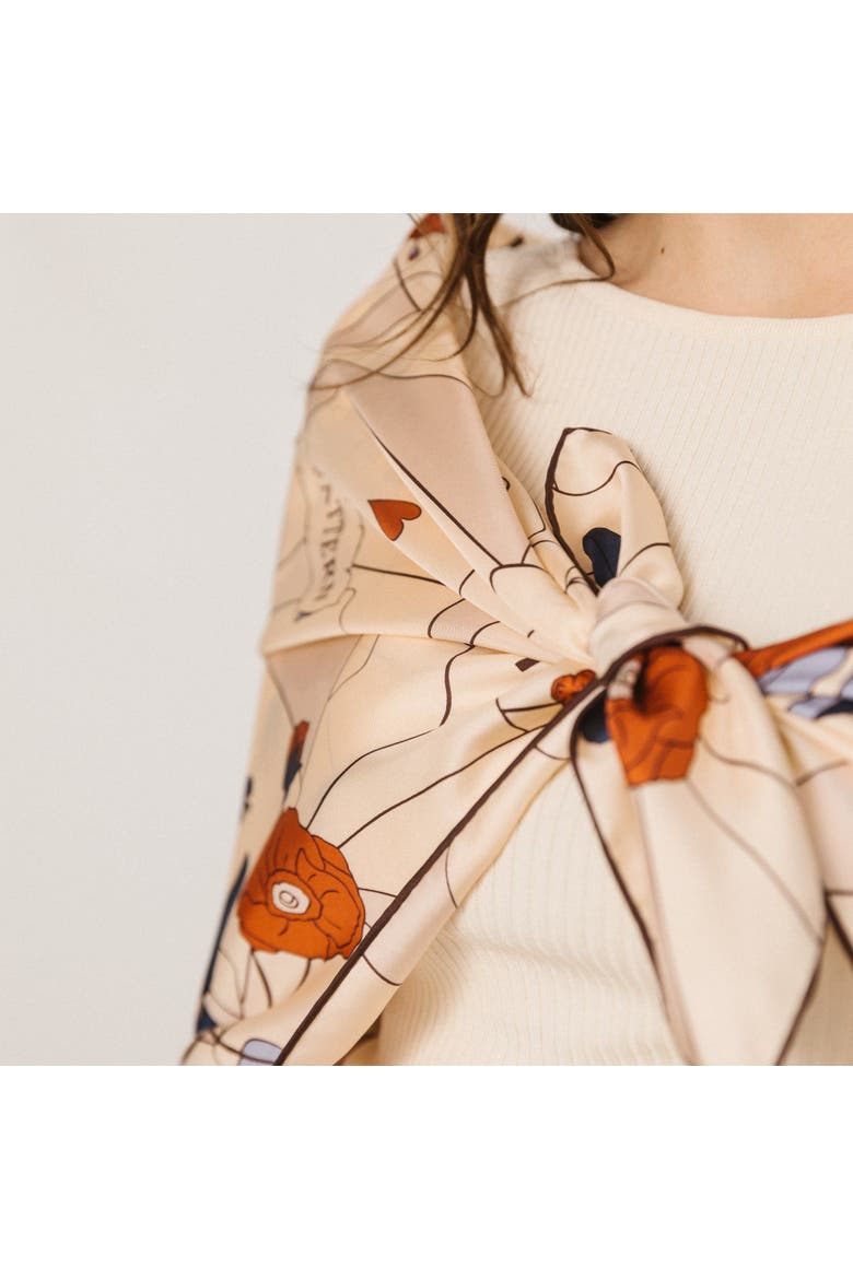 "Camellia" Large Silk Square Scarf, Alternate, color, Khaki