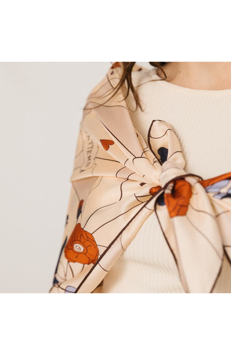 Lost Pattern "Camellia" Large Silk Square Scarf, Alternate, color, Khaki