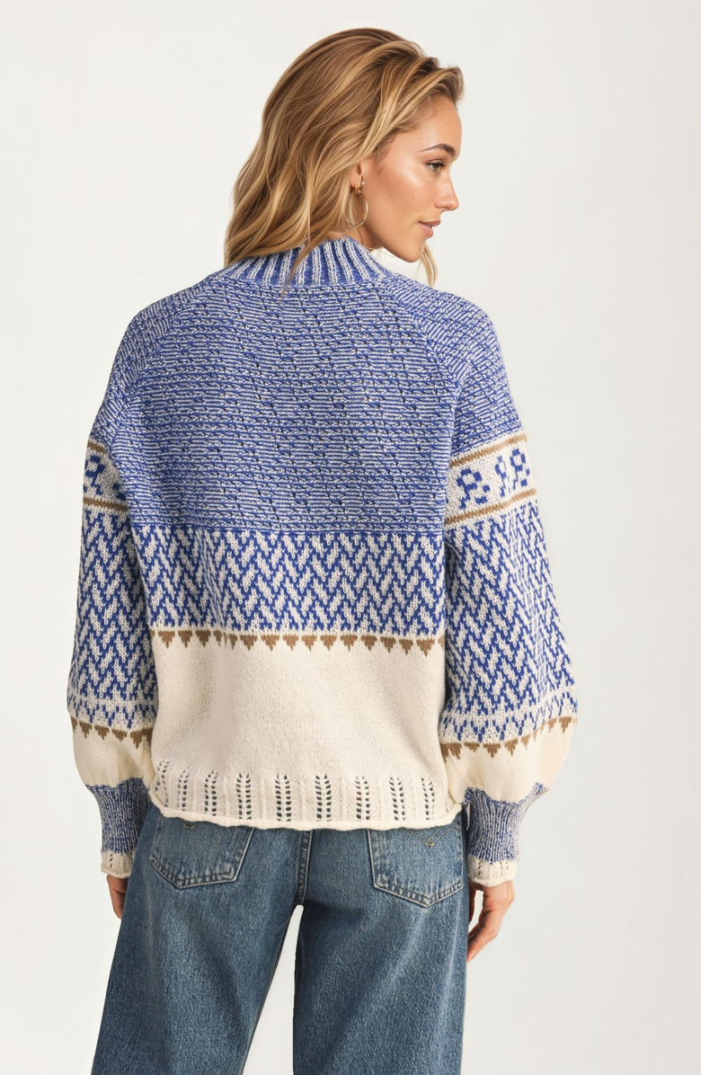 Knit and Lounge Fair Isle Tie-Neck Knitted Sweater, Alternate, color,