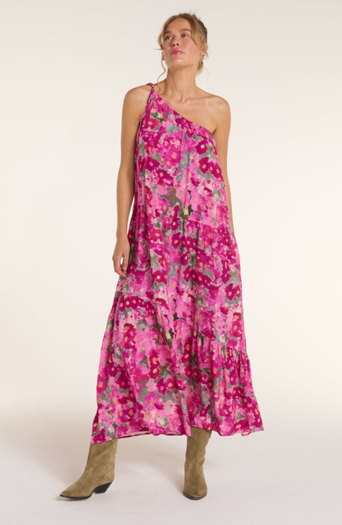 Hermoza Joyce One-shoulder Belted Tie Maxi Dress In Pink