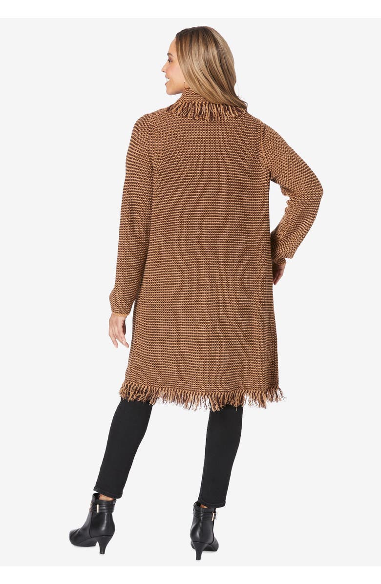 Jessica London Shawl-Collar Fringe Jacket, Alternate, color, Merlot Black