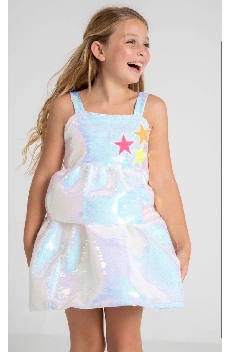 Lola + The Boys Tiered Stars Sequin Dress, Alternate, color, White