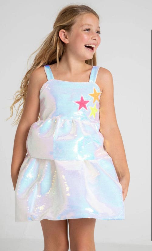 Lola + The Boys Tiered Stars Sequin Dress In Blue