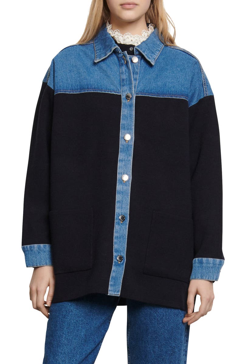 SANDRO Mixed Media Jacket, Main, color,