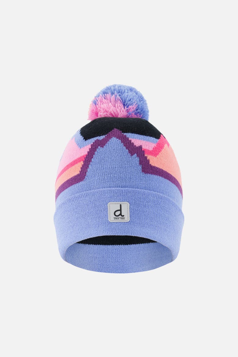 Winter Mountains Pompom Lined Knit Hat, Main, color, Black Printed Mountains