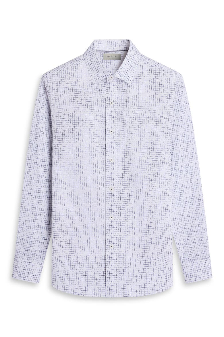 Axel Shaped Fit Crosshatch Print Cotton Button-Up Shirt, Alternate, color, NAVY