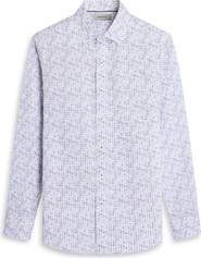 Bugatchi Axel Shaped Fit Crosshatch Print Cotton Button-Up Shirt